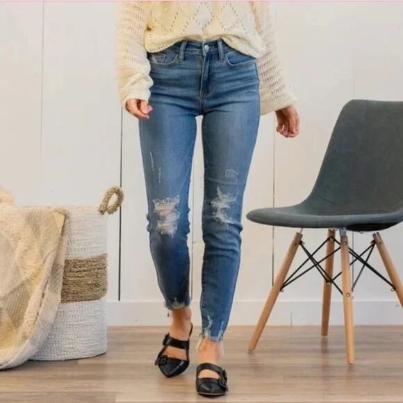 Judy Blue High Waist Skinny Distress Jeans style jb82150MD size 15 32 - Picture 1 of 9
